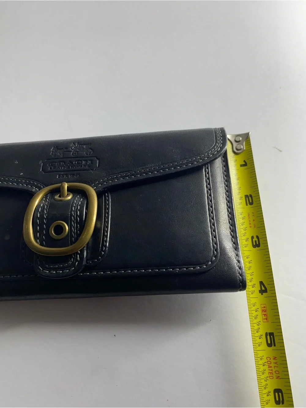 Coach Bleecker Black Leather Wallet with Brass Buckle